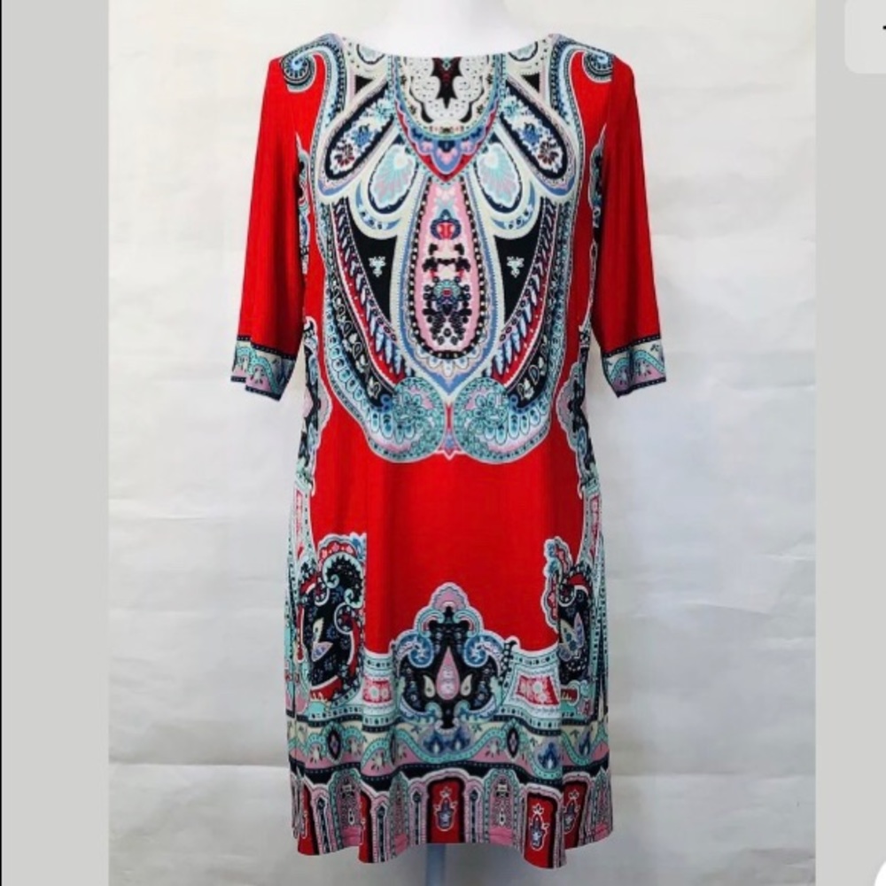 Sandra Darren Multicolor Shift Dress 3/4 Sleeves Sz 10P